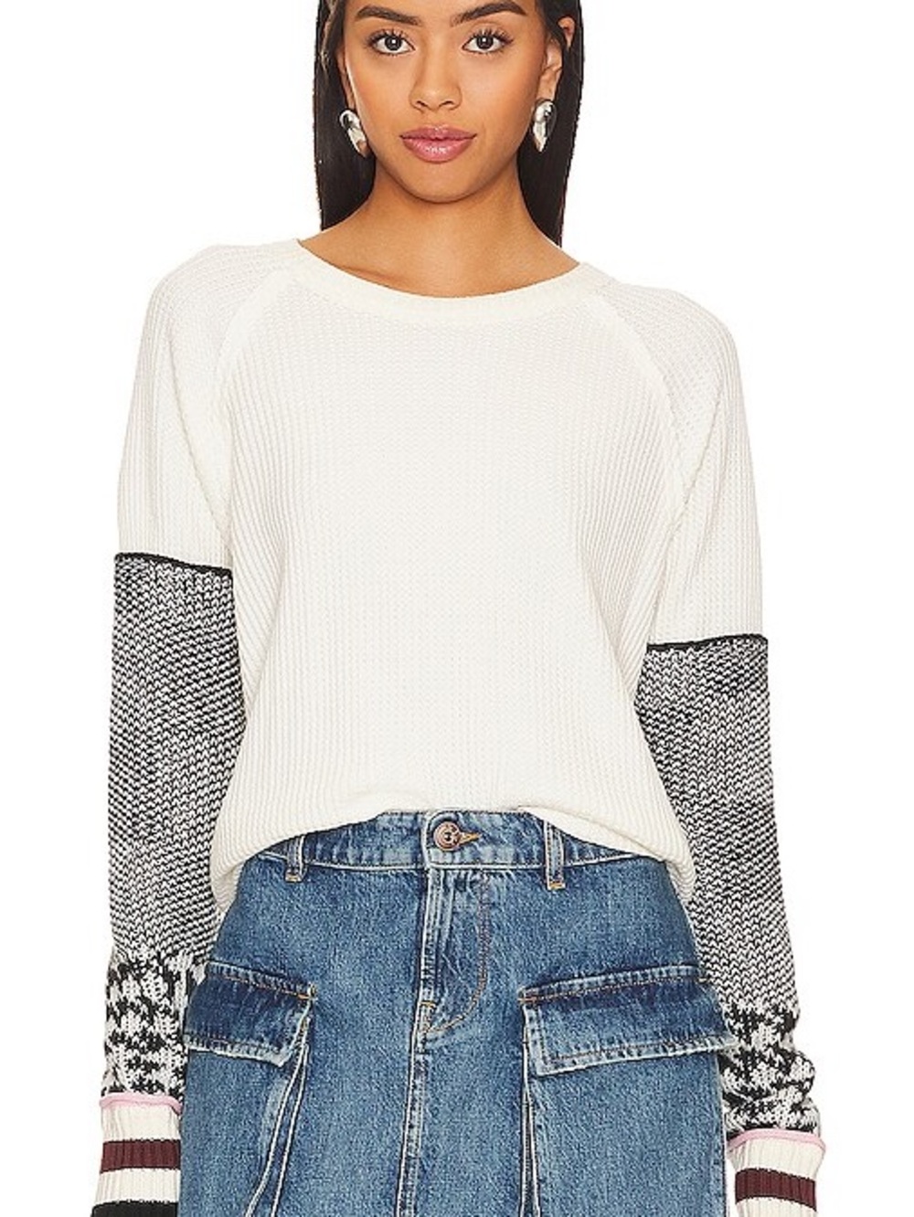 Free People Mod About You Top in Ivory Combo Size M